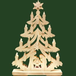 Sapin lumineux LED en bois avec crèche de Noël