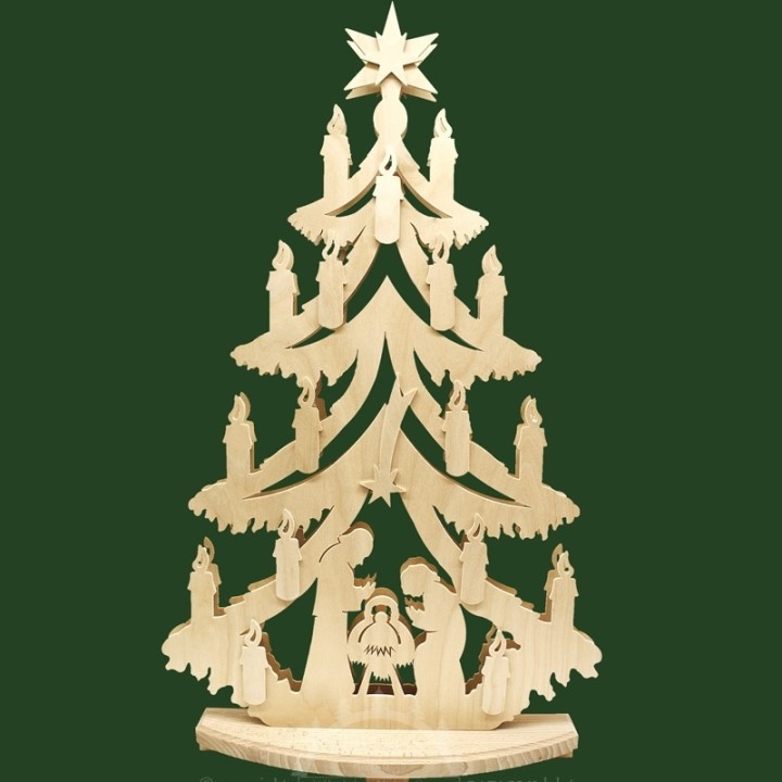 Grand sapin lumineux LED en bois avec crèche de Noël