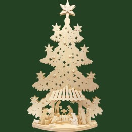 Grand sapin lumineux LED en bois avec personnages de la crèche