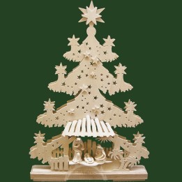 Sapin lumineux LED en bois avec crèche de Noël et personnages cicelés