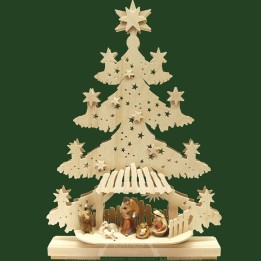 Sapin de Noël lumineux LED avec crèche de Noël et personnages couleurs ciselés