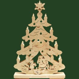 Père Noël et rennes dans sapin de Noël LED en bois  