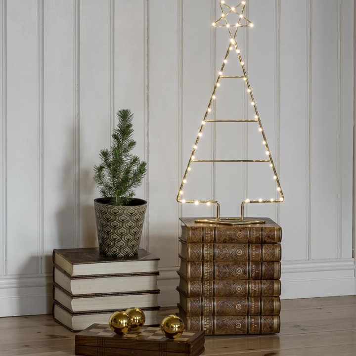 Sapin de Noël lumineux Led 60 cm, métal couleur laiton