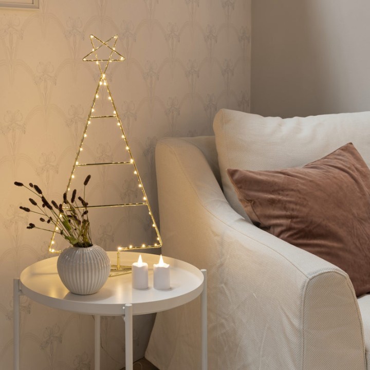 Sapin de Noël lumineux Led 60 cm, métal couleur laiton