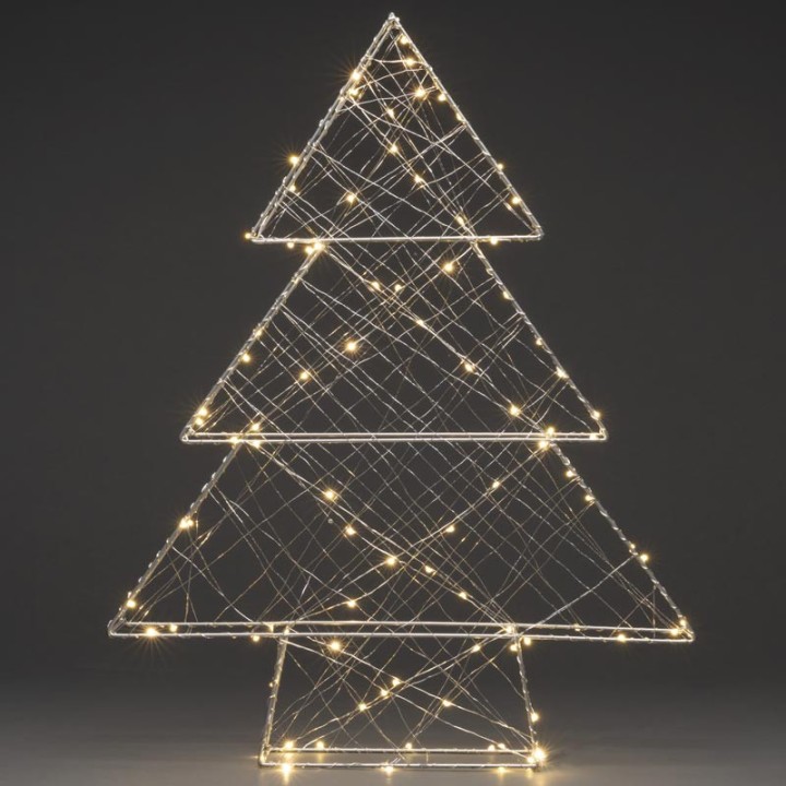 Sapin de Noël métallique argenté 100 diodes Led, 60 cm 