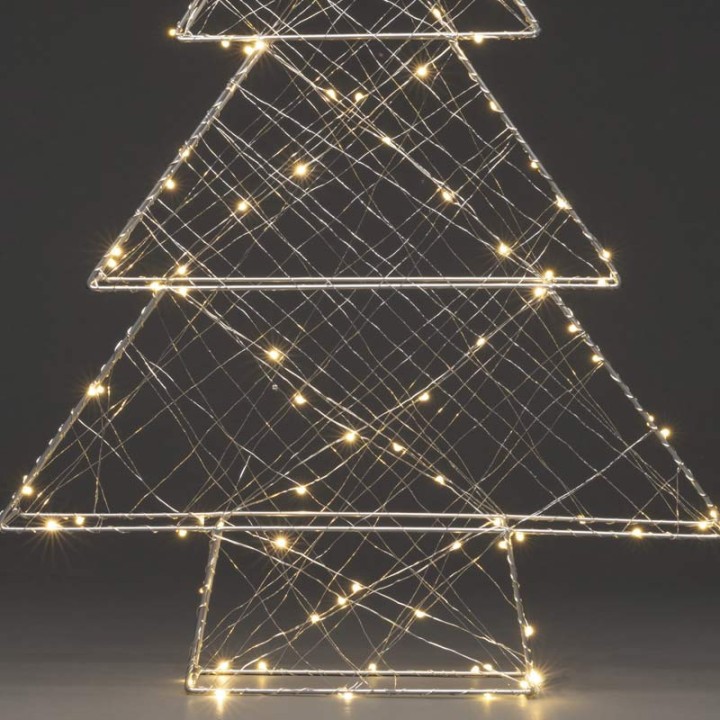 Sapin de Noël métallique argenté 100 diodes Led, 60 cm 