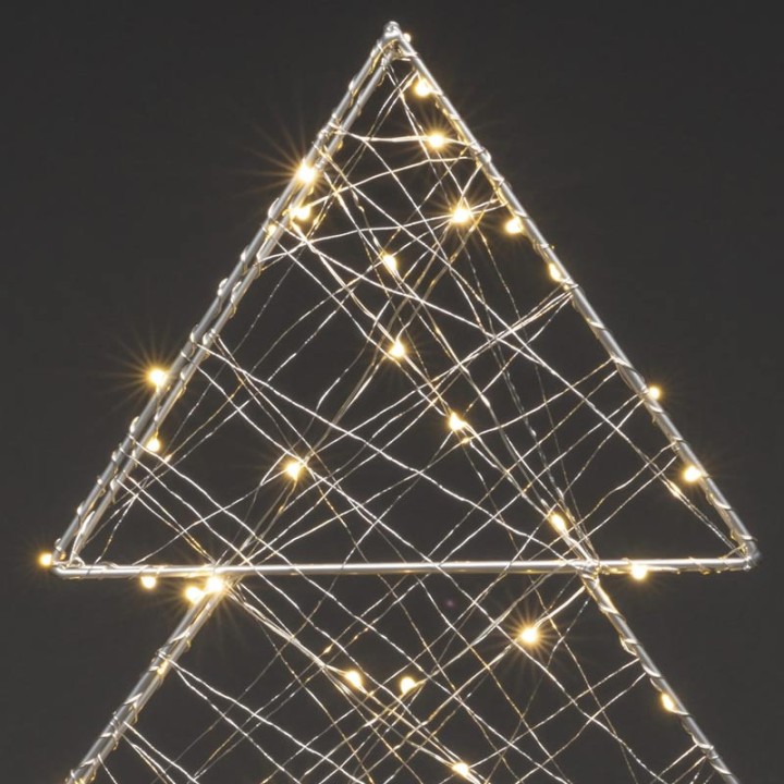 Sapin de Noël métallique argenté 100 diodes Led, 60 cm 