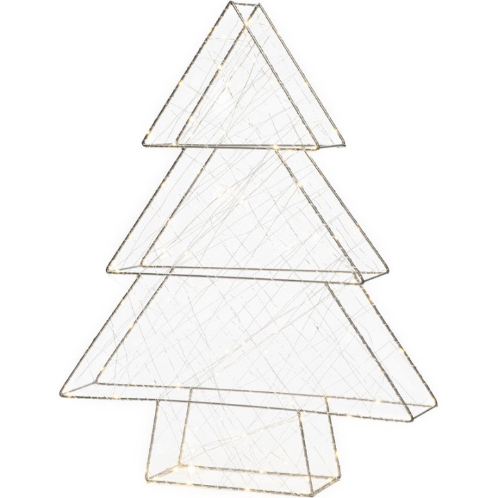 Sapin de Noël métallique argenté 100 diodes Led, 60 cm 