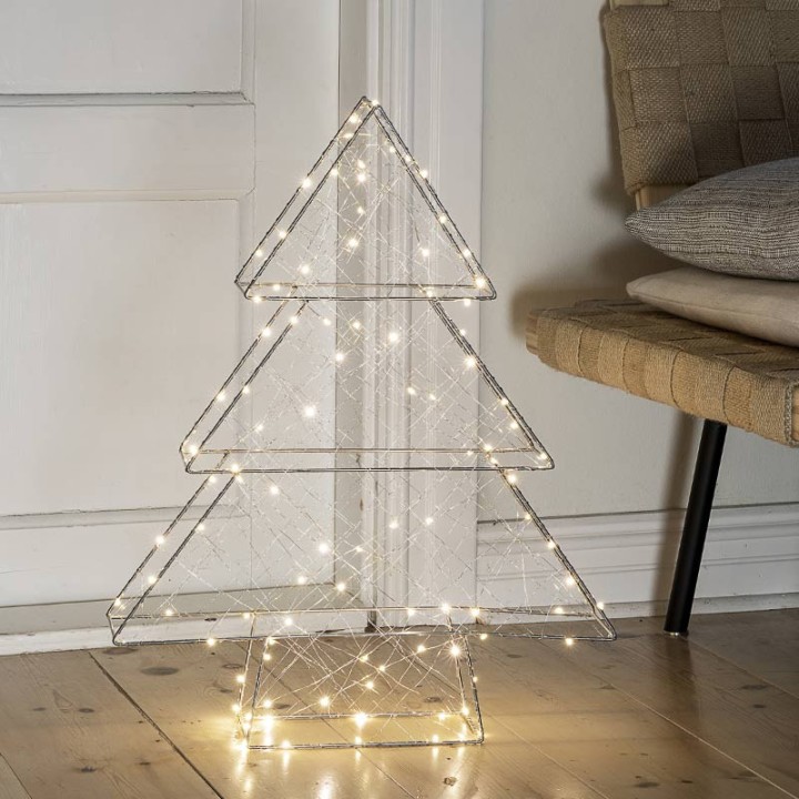 Sapin de Noël métallique argenté 100 diodes Led, 60 cm 