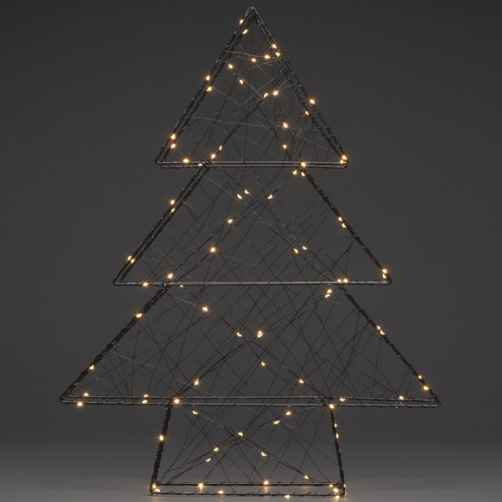 Sapin de Noël métallique à Led, noir, 100 diodes blanc chaud