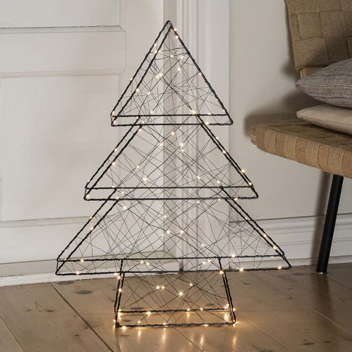 Sapin de Noël métallique à Led, noir, 100 diodes blanc chaud