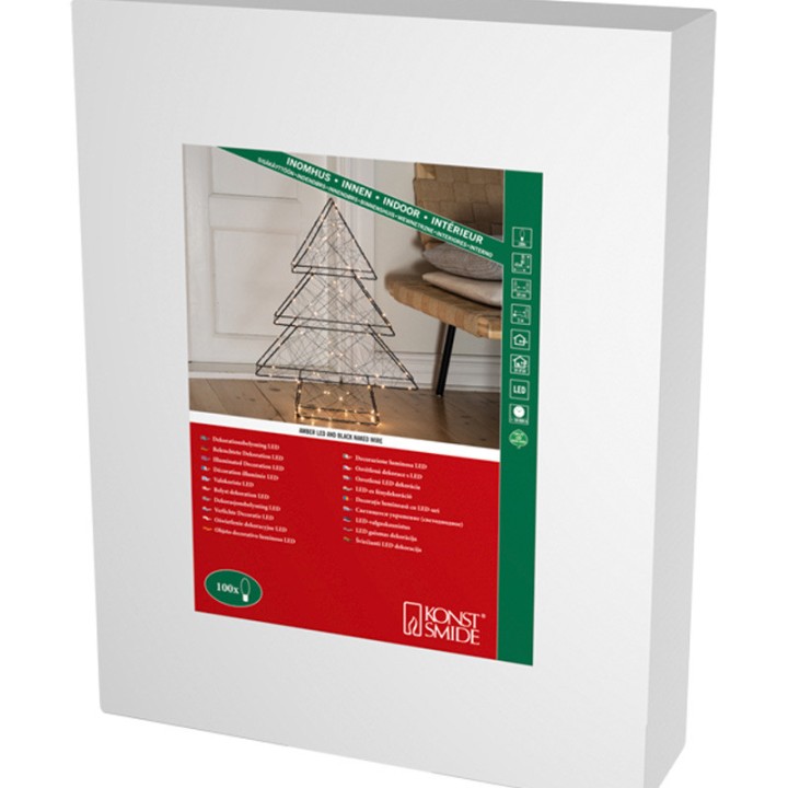 Sapin de Noël métallique à Led, noir, 100 diodes blanc chaud