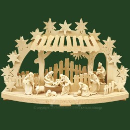 Arche lumineuse électrique LED, avec figurines de crèche de Noël en bois ciselé