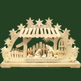 Arche lumineuse LED, personnages crèche de Noël en bois naturel ciselé