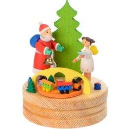 Boite à musique bois, père Noel et ange blanc