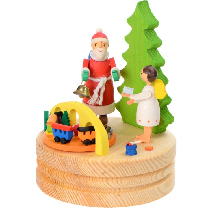 Boite à musique en bois, père Noel et ange blanc