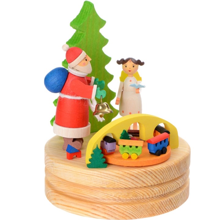Boite à musique en bois, père Noel et ange blanc