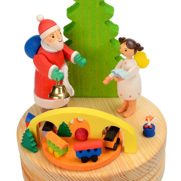 Boite à musique en bois, père Noel et ange blanc
