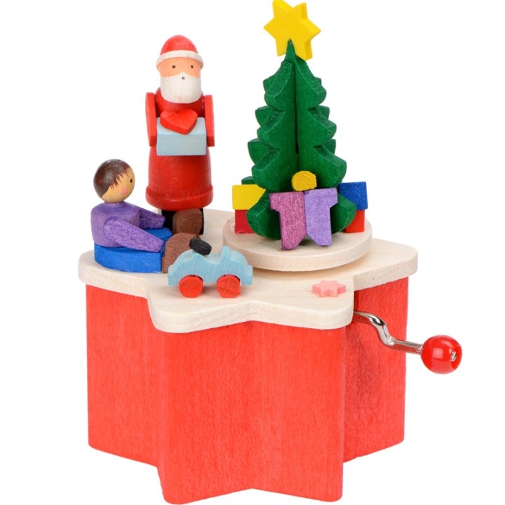 Boite à musique à manivelle rouge, Père Noel et enfant