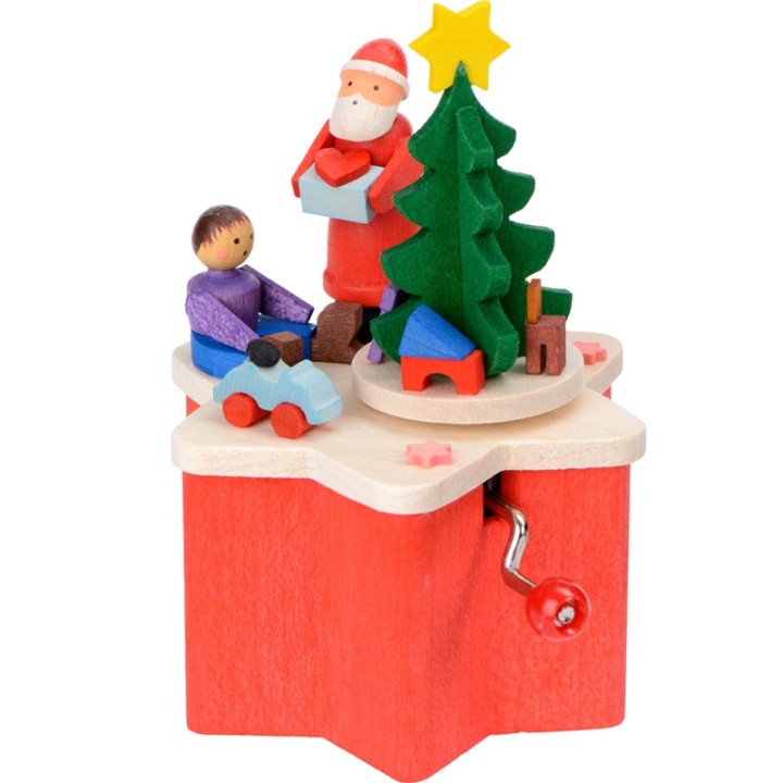 Boite à musique à manivelle rouge, Père Noel et enfant