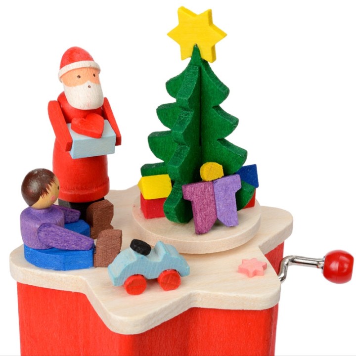 Boite à musique à manivelle rouge, Père Noel et enfant