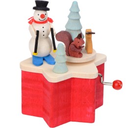 Boite à musique à manivelle, bonhomme de neige