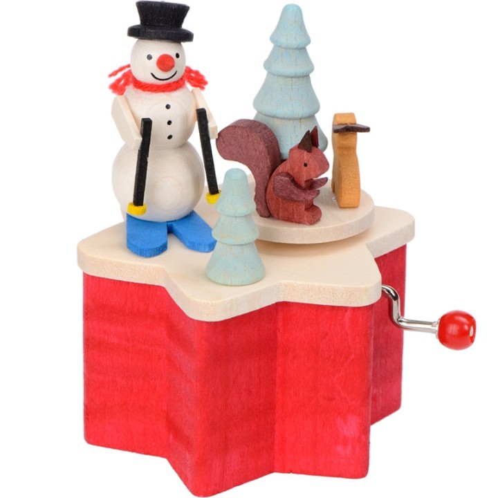 Boite à musique à manivelle, bonhomme de neige