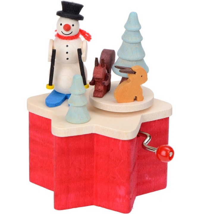 Boite à musique à manivelle, bonhomme de neige