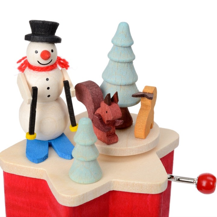 Boite à musique à manivelle, bonhomme de neige