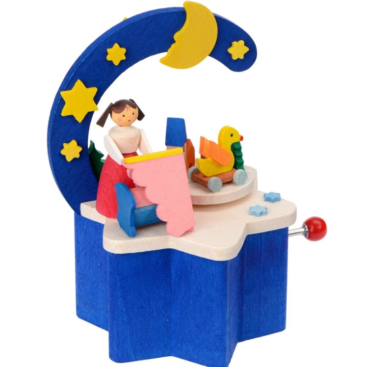 Boite à musique à manivelle bleu, chambre d'enfant