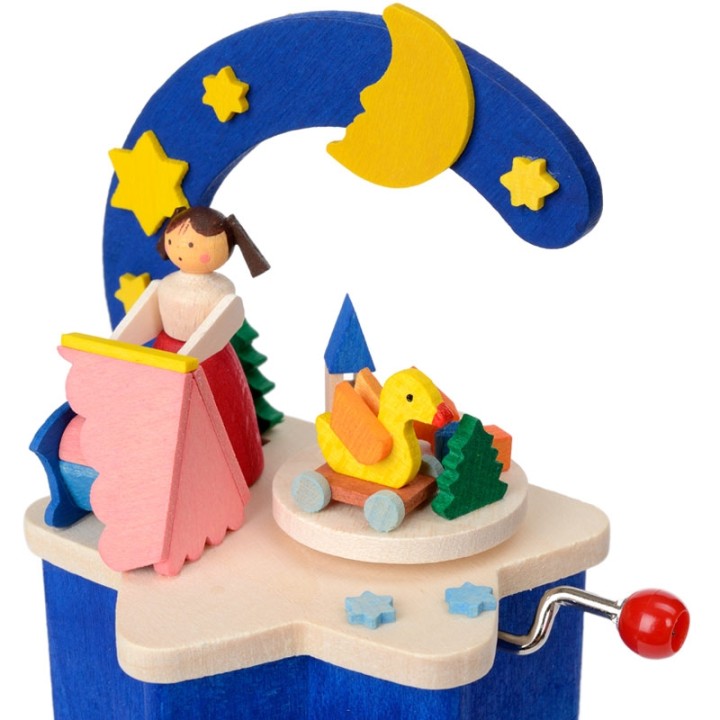 Boite à musique à manivelle bleu, chambre d'enfant