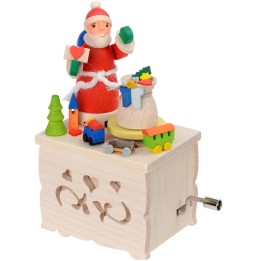 Boite à musique enfant à manivelle, père Noel et jouets