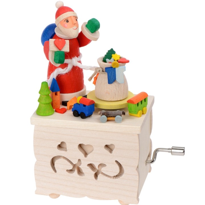 Boite à musique enfant à manivelle, père Noel et jouets