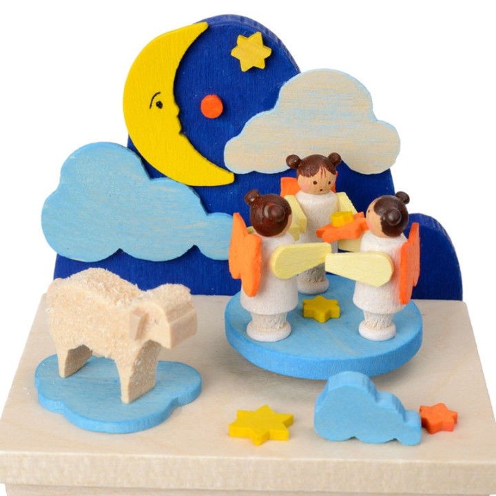 Boite à musique enfant à manivelle, anges au clair de lune