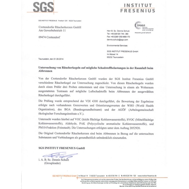Encens certificat de conformité