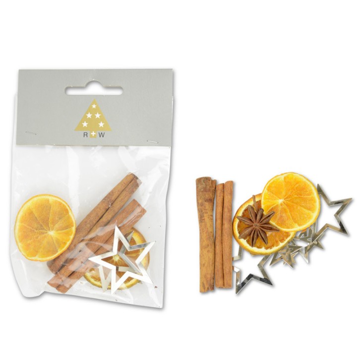 Mix Pot pourri oranges séchées, cannelle, anis et déco, 30g