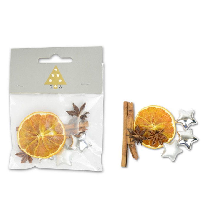 Mix Pot pourri oranges séchées, cannelle, anis et déco, 30g