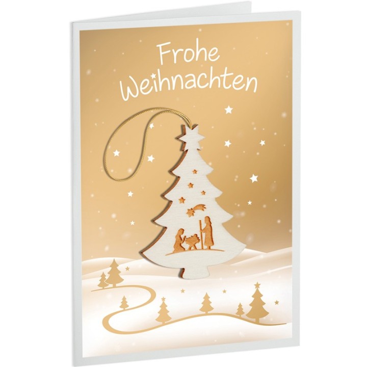 Carte de Voeux sapin de Noël, motif crèche