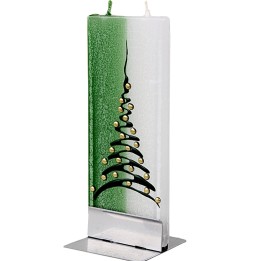 Bougie de Noel design motif sapin vert et boules de Noël