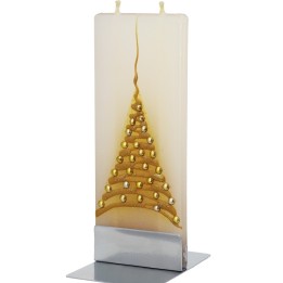 Bougie design de Noel décorative, sapin doré et boules
