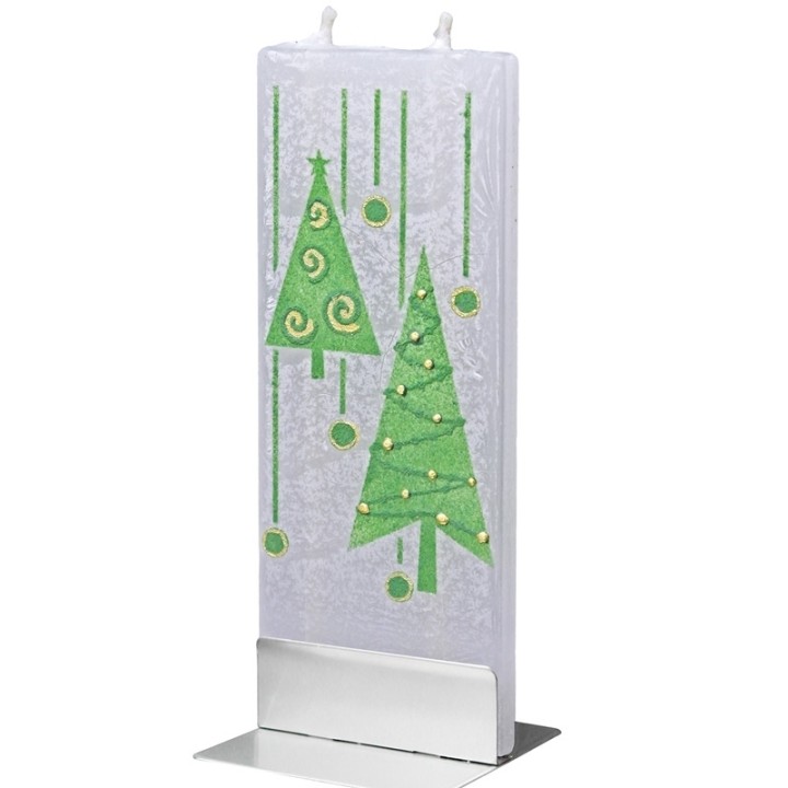 Bougie de Noel design  sapin vert et guirlandes de Noël