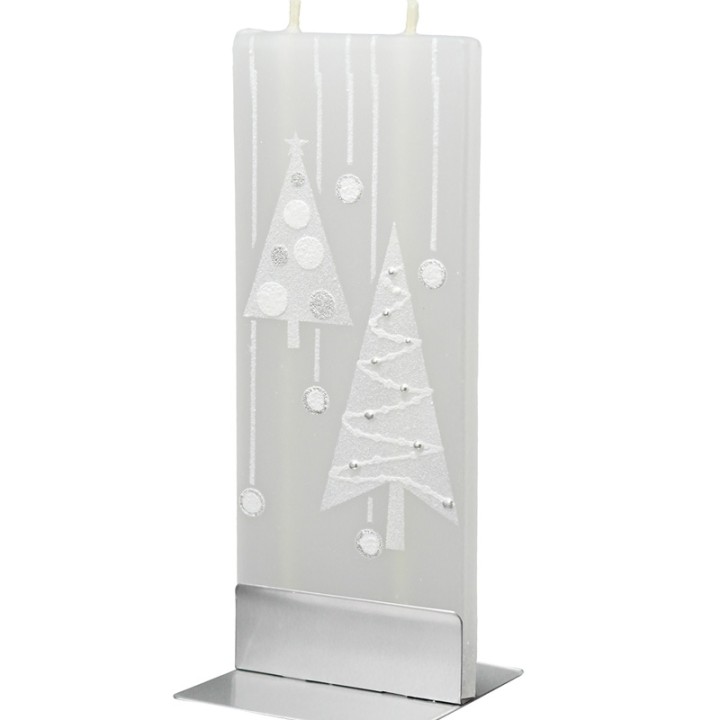 Bougie design décorative motif sapin blancs de Noël