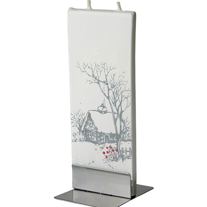 Bougie déco de Noel motif scène d'hiver
