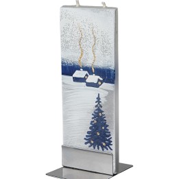 Bougie déco de Noel motif maisons sous la neige