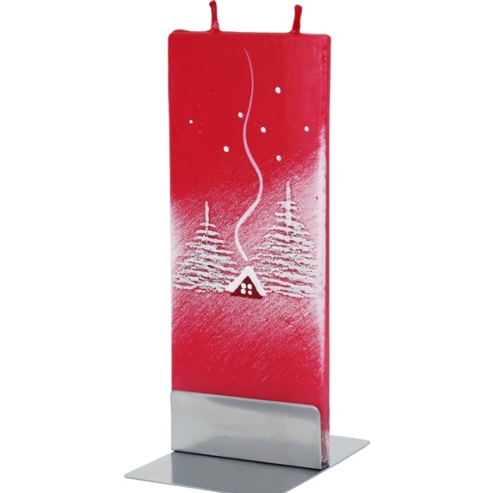 Bougie déco de Noel motif maison et cheminée en hiver