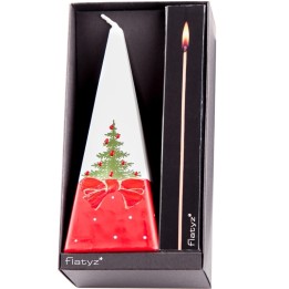 Coffret cadeau bougie en forme de pyramide, sapin et ruban rouge