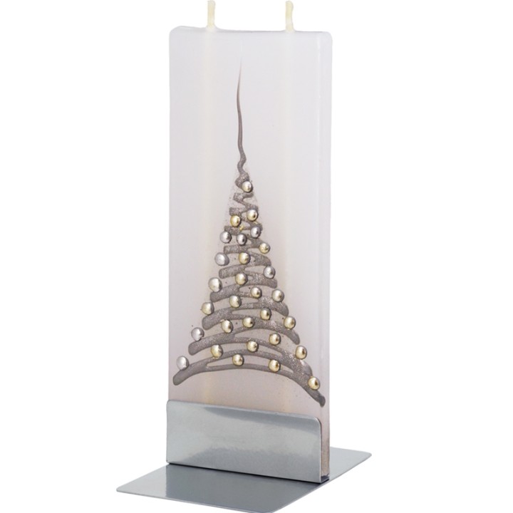 Bougie déco sapin de Noël boules argent et doré