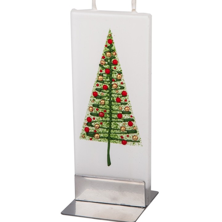 Bougie design sapin de Noël boules multicolores 