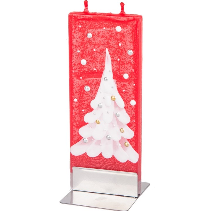 Bougie de Noël rouge et sapin blanc 