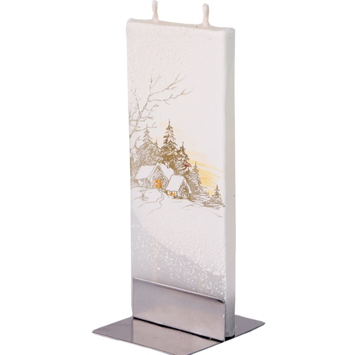 Bougie déco de Noel, paysage d'hiver 